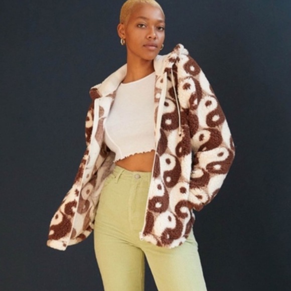 PacSun Brown Yin Yang Fleece Zip Hoodie XS - Picture 1 of 10